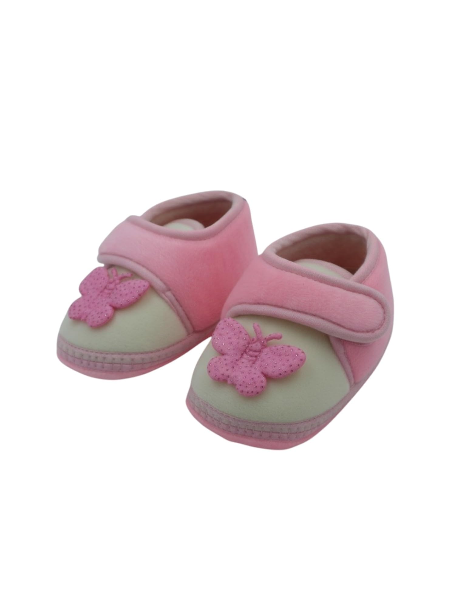 6 to 12 Months Baby Girls Cotton and Fur Butter Fly Applique Anti Slip Hook & Loop Booties (White,Baby Pink)-BT34-image-48