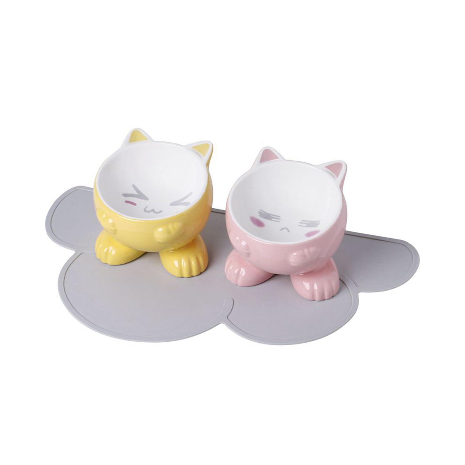 Podwyższona miska dla kota, ceramiczna miska dla zwierząt domowych, miska dla małego psa, miski na karmę wodną, podniesione miski dla kotów domowych, sucha/mokra karma, zestaw 3 szt. (żółta +