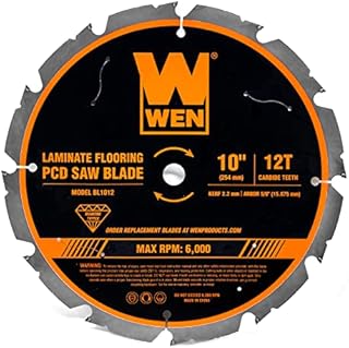 WEN BL1012 10-Inch 12-Tooth Diamond-Tipped (PCD) Professional Circular Saw Blade for Fiber Cement and Laminate Flooring