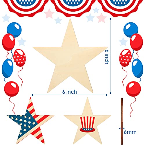 Wooden Star Cutouts 6 Inch Star Wood Cutouts Unfinished Wood Star Pieces Patriotic Wood Star Blank Slices Wood Star Ornament For Diy Craft Festival Decoration (8 Pieces) #TOP1