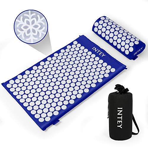 INTEY Esterilla Acupresion Kit de Masaje Para De Espalda y Cuello Dolor Ciático,Insomnio,Acupresion Acupuntura y Moxibustión Yoga(Azul y Blanco)
