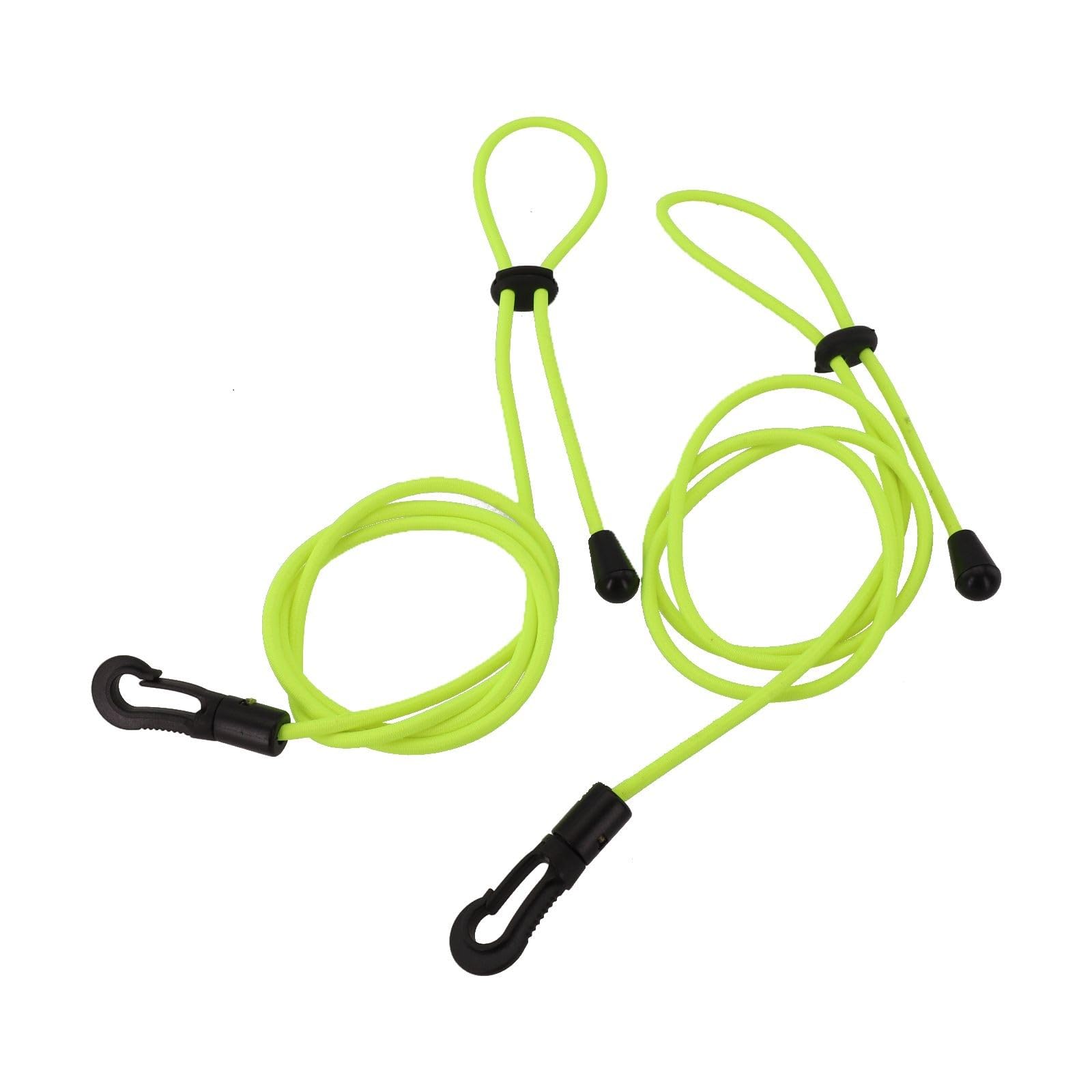 EasyByMall 2pcs Adjustable for KAYAK Safety Rod Leash, Stretchable Fishing Rod and Paddle Lanyard with Spring Stopper, Extendable 4ft to 6ft Gear Tether for Water Sports, Black/Green
