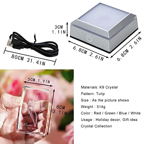 Kanpura 80Mm 3D Tulip Crystal With Led Colourful Light Base, Romantic Night Light Gifts For Girlfriend Wife Mom And Women,Anniversary Valentines Birthday Wedding Unique Special Presents #TOP3