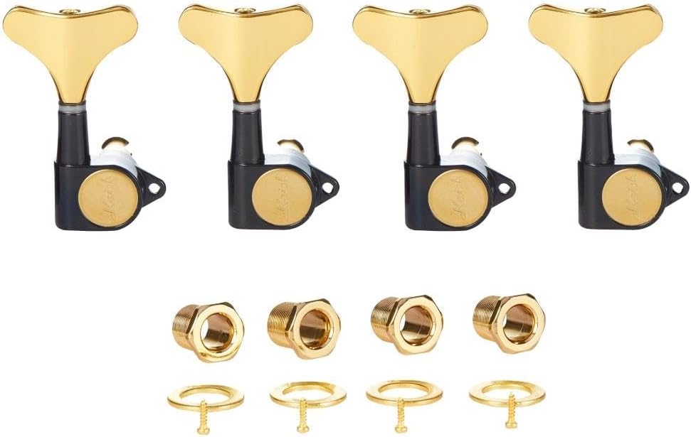 KAISH 4 String 18:1 Sealed Bass Tuners Bass Guitar Tuning Keys Tuning Machine Heads for Ibanez/Yamaha Style Acoustic/Electric Bass Black with Gold