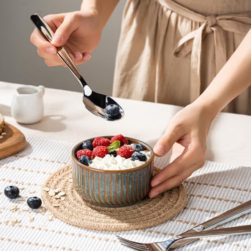 DAFUCERAMIC Ramekins 8 oz Oven Safe, Porcelain Creme Brulee Ramekins Pudding Custard Cups Small Ceramic Souffle Dishes Baking Bowls Set of 4 (GREEN BLUE) - Thumbnail 3