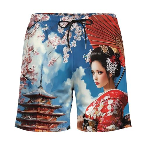 Japanese Kabuki Geisha Mens Swim Trunks with Compression Liner Quick Dry Board Shorts Bathing Suit4