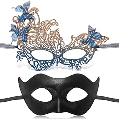 A: Blue Butterfly Lace Mask & Black Mask