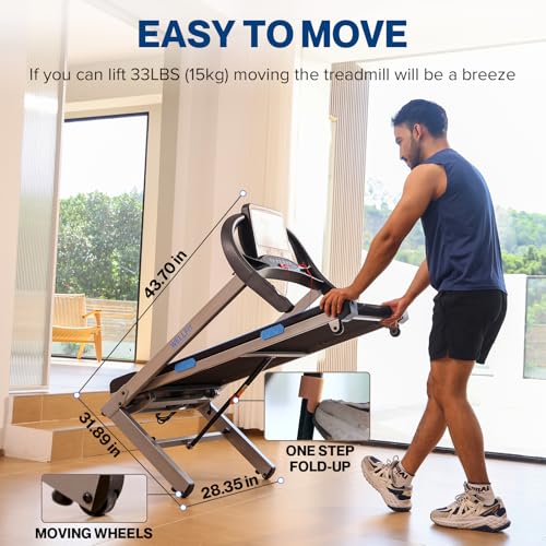 Image of WELLFIT Home Treadmills 400+LBS Capacity, 4.0HP Small Commercial Treadmill | Heavy Duty Treadmill 15% Auto Incline Climb Running, Foldable Treadmill with Handrail, Wide Belt 18*43 inch in, 95% Pre-installed