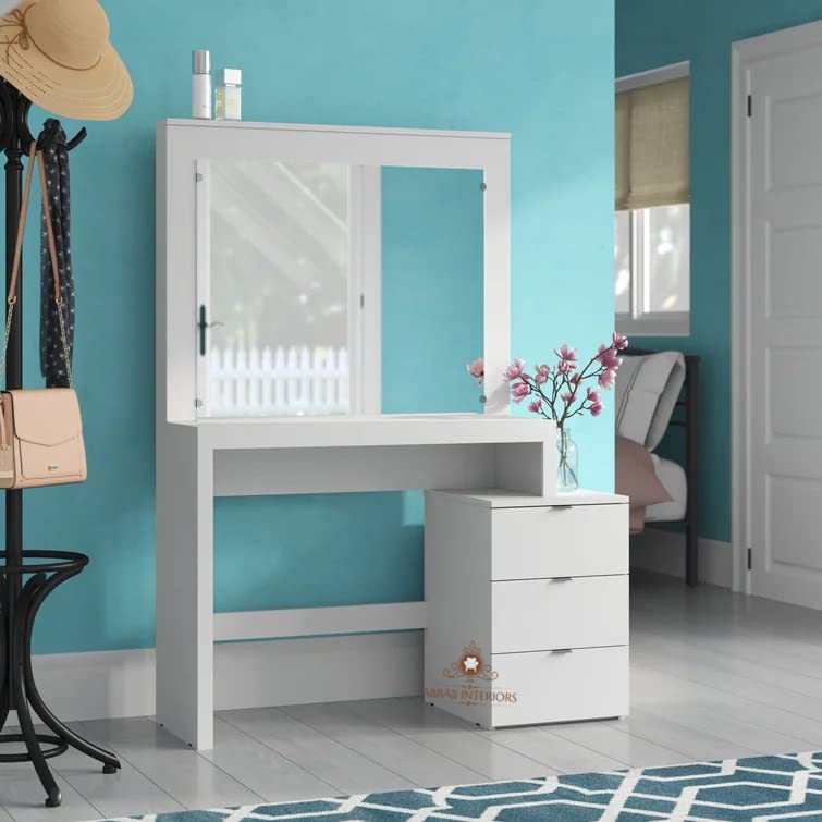 ABBAJI INTERIORS Engineered Wood Dressing Table/Mirror with Drawer, Storage Shelves (White)- with Elegant Frame- Length 42inch,Width 18inch,Height 54inch-image-18