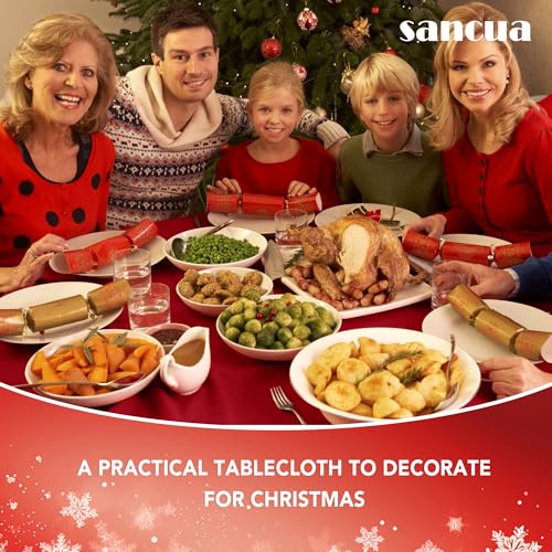 Image of sancua 2 Pack Round Tablecloth 60 Inch Red, Stain and Wrinkle Resistant Table Cloth - Washable Polyester Table Cover for Dining Tables, Buffet Parties and Camping