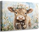 Scottish Highland Cow Canvas Wall Art, Watercolor...