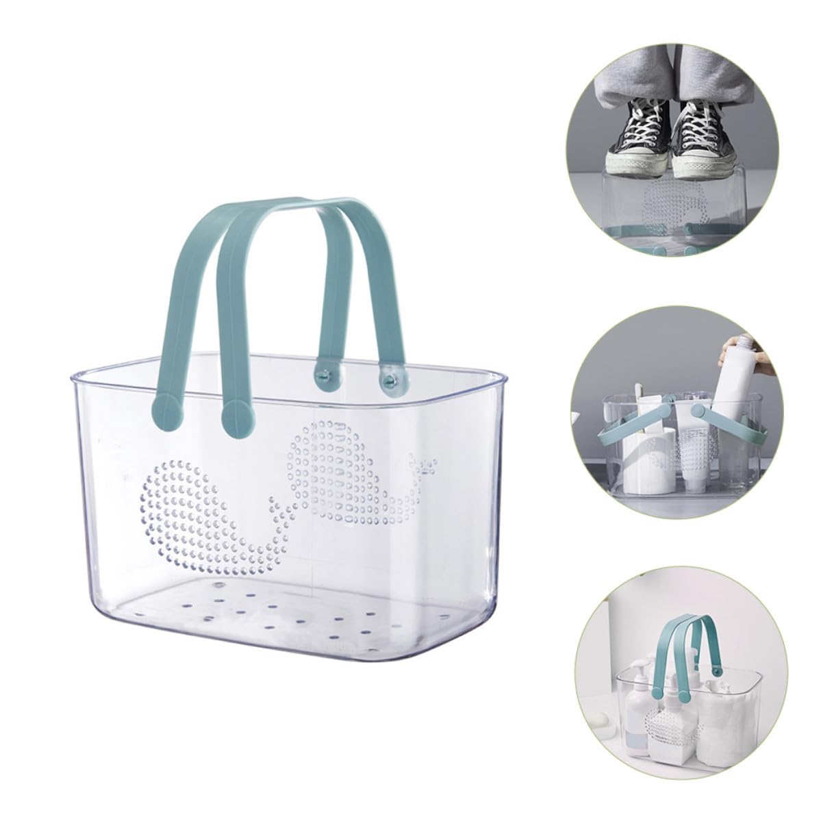 Cesta de Ducha Portátil de Plástico Transparente para Hogar | Asa Integrada, Gran Capacidad para Ordenar Platos y Toallas, Uso en Sala y Cocina