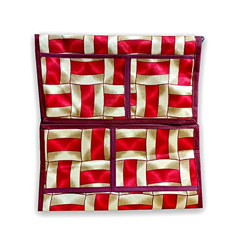 Image of KANUSHI Industries Microwave /Oven Top Cover with 4 Utility Pockets (VAR1-MICRO-RED-GOLDEN-LINE-01)