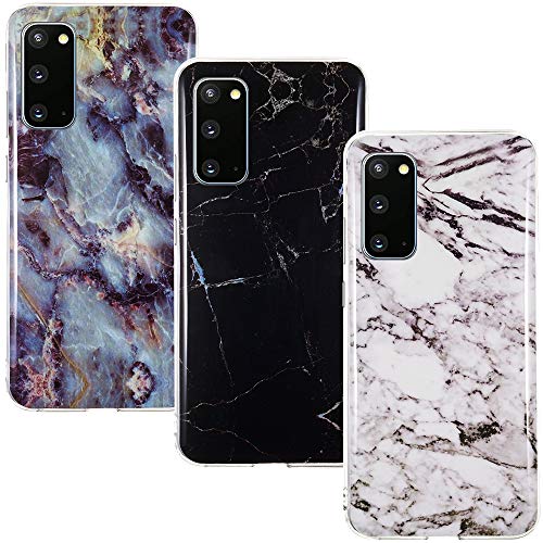 CLM-Tech Funda 3X Compatible con Samsung Galaxy S20, Silicona TPU Case Cover Carcasa 3 Pack, Mármol Negro Blanco Multicolor