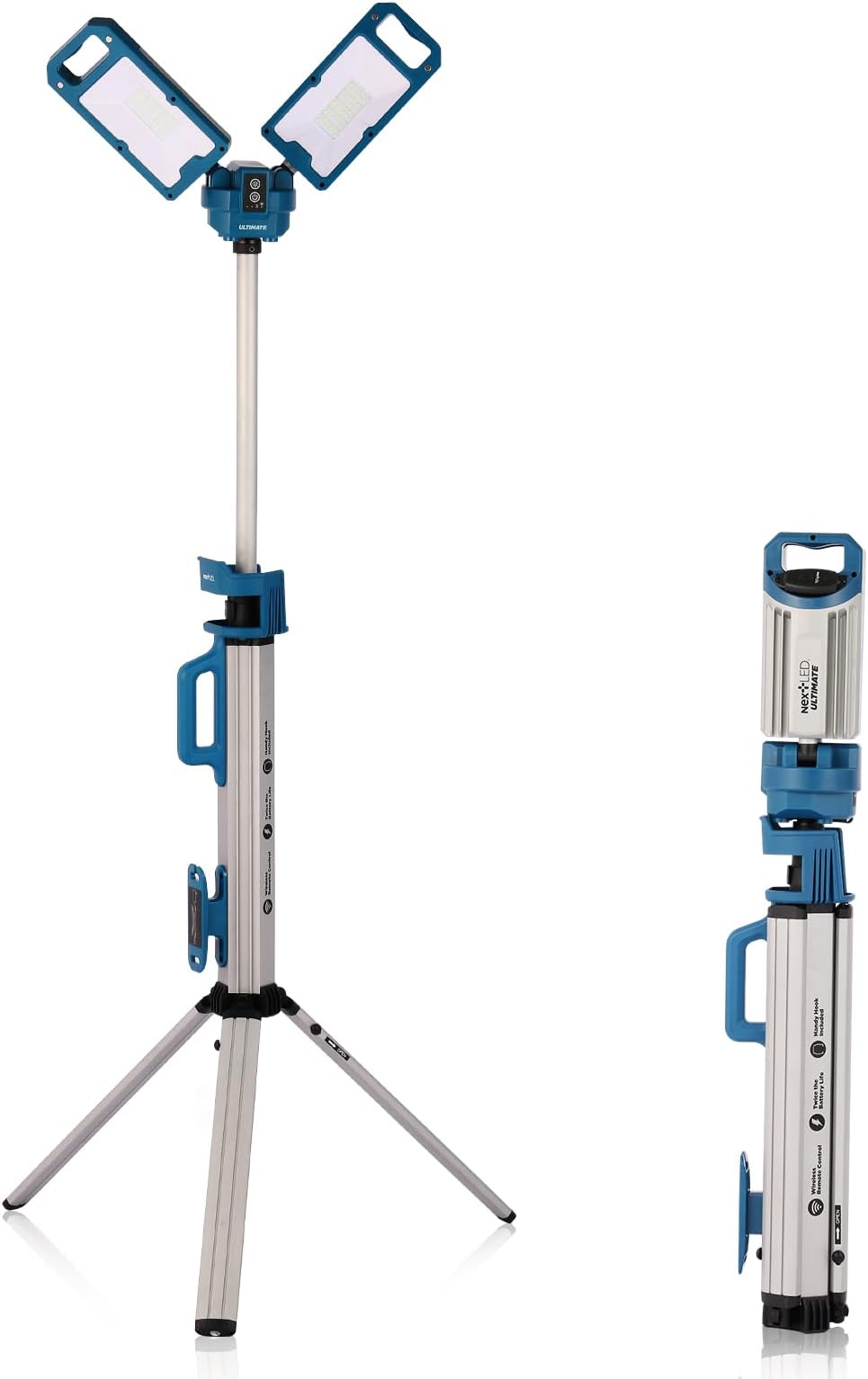 Ultimate NT-6926M Heavy Duty Tripod Work Light with Detachable Magnetic Lamp Head, 6000 Lumen, 6500/4500K Color Temperature, 8000 mAh Built-in Battery, CRI 90+, AC/DC Compitable