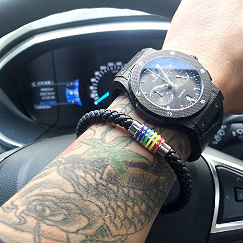 2stk arc-en-tressées bracelet en acier inoxydable, bracelet gay LGBT Gay & Lesbian Fierté avec fermeture magnétique, des bandes noires Charm Bracelets Bangles pour Hommes Femmes Hommes Gay 21.5cm – vue 3