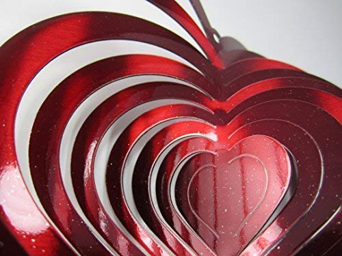 Worldawhirl Whirligig 3D Wind Spinner Hand Painted Stainless Steel Twister Heart (6.5" Inch, Red) #TOP3