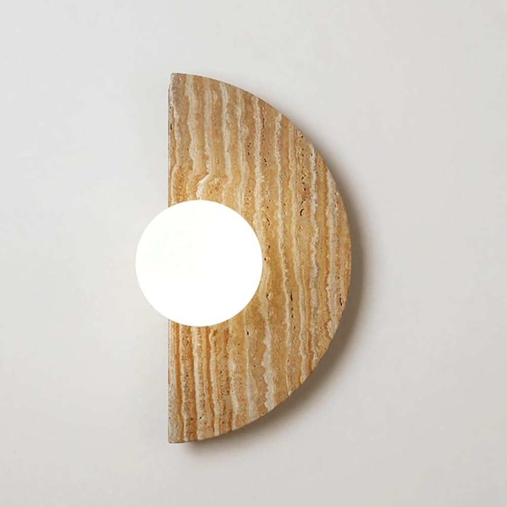 COSRUB Japanese Travertine Wall Sconce Light, Half Round Bedside Wall Lamp