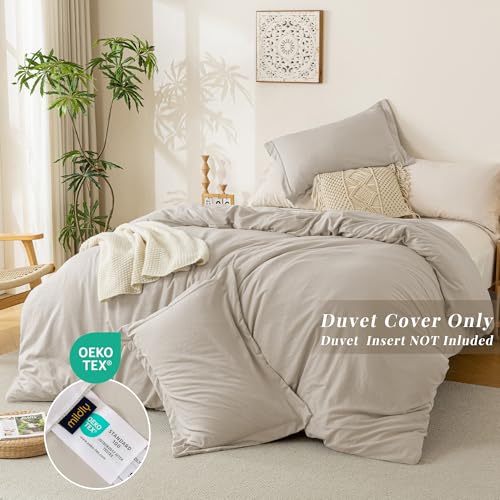 Image of MILDLY Duvet Cover Cal King Ultra Soft Comforter Cover Set 3pcs, Linen Grey | Washed Microfiber Cotton-Like, Breathable Comfort, Hidden Zipper, 8 Corner Ties, OEKO-TEX Certified, Fade Resistant
