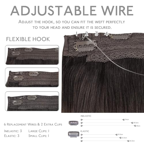 Image of WENNALIFE Wire Hair Extensions Real Human Hair 18 inch 125g Balayage Natural Easy to Apply Reusable for Volume Black to Chestnut Brown Remy Real Hair Extensions Invisible Wire Human Fish Line