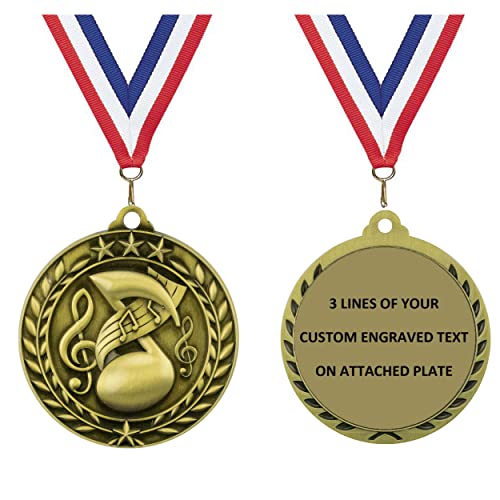Express Medals Personalized Music Gold Medal with Red White & Blue Neck Ribbon Award Trophy WAM9 (1)