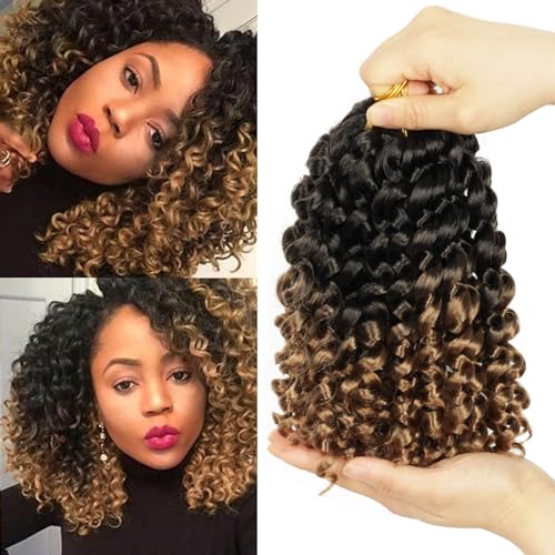 QUEENTAS 3 Paquets Passion Twist Hair extensions de cheveux Faux Locks Crochet pour Femme Bouclé Courte Crochet Braids Ombre Tressage 36 racines (8inch, 1B/27)