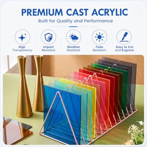 Image of Geetery 30 Pcs Colored Acrylic Sheets, 10 x 12 x 1 /8 Inch Thick Translucent Cast Acrylic Sheet, Plastic Boards for Back to School DIY Project Picture Frame, Art Craft Laser Cutting Engraving, 15 Color