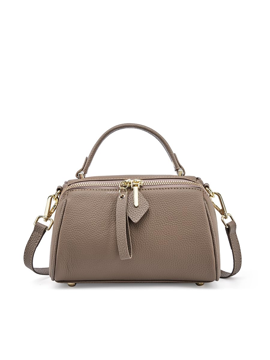 Small Leather Crossbody Handbag, Top Handle Purse with Shoulder Strap, Taupe