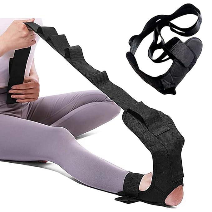 AJRO DEAL Flex Strap Foot and Calf Fascia Stretcher, Physiotherapy Stretching Strap, Yoga Stretch Strap for Plantar Fasciitis, Improves Strength and Relief to Heel Spurs, Calf, Thigh and Hip, Black