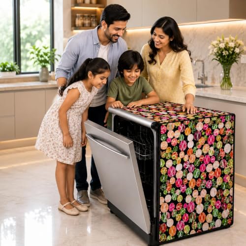 Image of Dishwasher Cover for 12 to 15 Place Setting | Water-Resistant Dustproof Zip Cover | Universal Fit Compatible with Bosch, LG, IFB, Hafele, Faber & More | 63 x 63 x 88 cm | Design 7