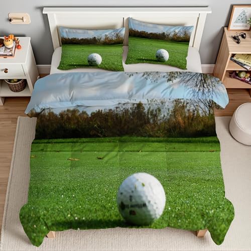Housse de Couette 200x200 Microfibre Douce Parure de Lit Golf Fermeture Éclair