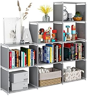 JIUYOTREE 9 Cube Bookcase, Stair Storage Unit,Multi-Use Cube Storage Organiser for Books, Toys, Clothes, Tools, Grey