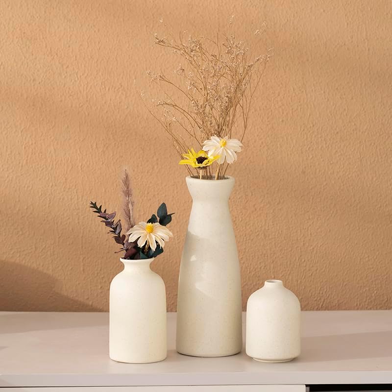 White Ceramic vase Set of 3, Modern Boho Farmhouse Home Decor,Decorative vase for Pampas Grass&Dried Flowers,idea Shelf,Table,Bookshelf
