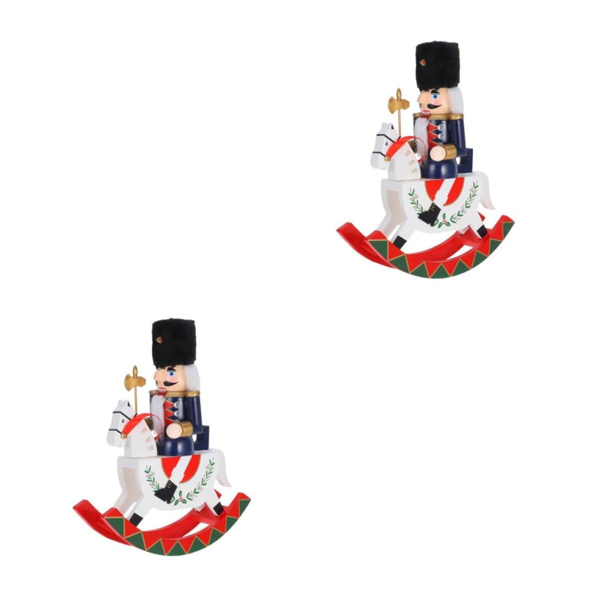 minkissy 2 Pièces Figurine Cheval Casse-Noisette en Bois Bleu pour Noël,