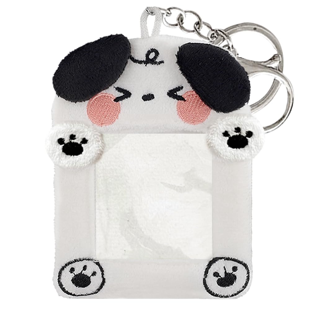 Cute Photocard Holder Keychain Photo Holder,3 Inch Idol Photo Card Holder Keychain,Cartoon Animal Photocards Holder Protective Sleeves Id Badge Holder,Plush Photocard Keychain Decor (Black Puppy)
