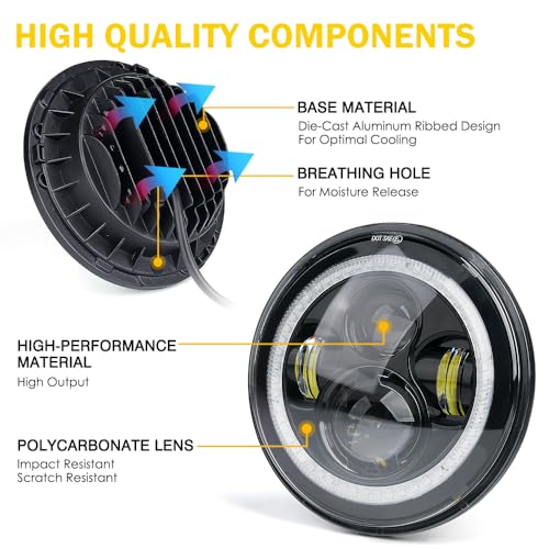 Image of Multi-Color 7 inch LED Headlights Compatible with 2007-2018 Jeep Wrangler JK