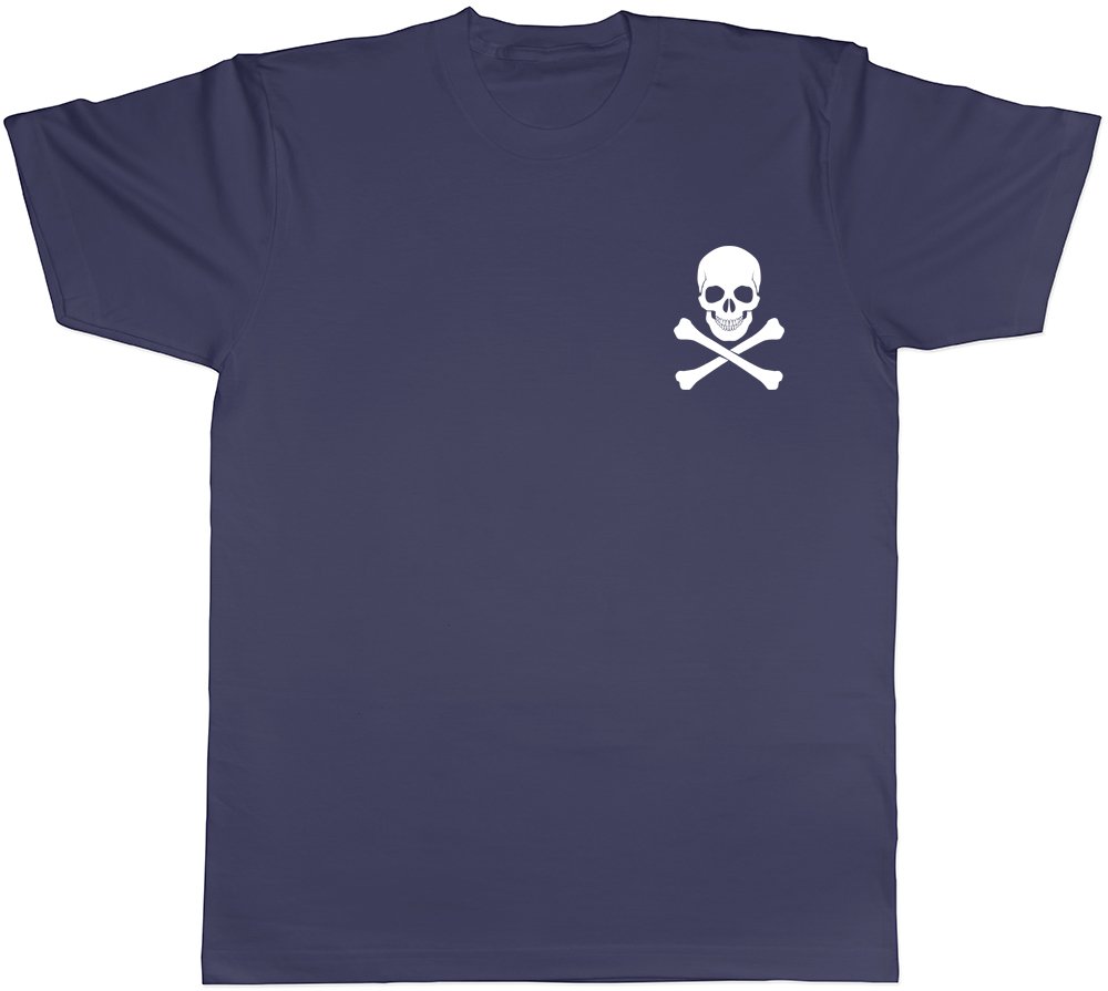 Shopagift Skull and Crossbones Pocket Design Gothic Unisex T-Shirt Navy Blue
