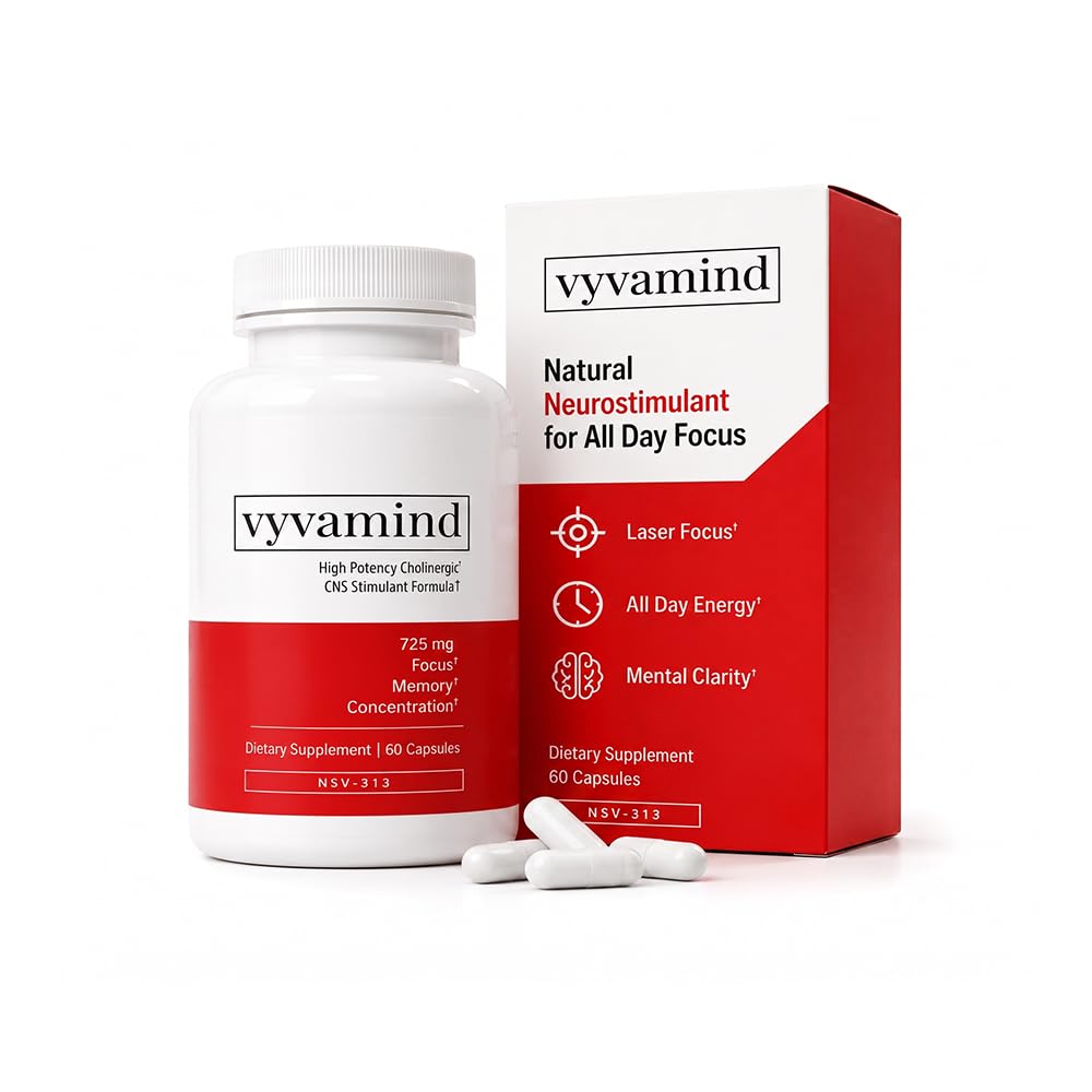 vyvamind Nootropic Brain Supplement for Focus, Memory & Energy – Fast-Acting Focus Pills with Citicoline, Caffeine & L-Theanine – for Concentration, Mental Clarity & Brain Fog – 60 Capsules