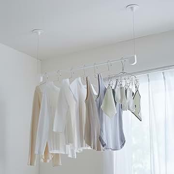 天井直付ドレスハンガー アイアンハンガーパイプ L型-天井吊セット H500 ホワイト | PS