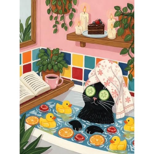 KICHANG Cat Diamond Art Kits for Adults Beginners Full Round Drill DIY Funny Animal Diamond Painting Kits Paint by Diamonds Dot Gem Art Crystal Easy Home Wall Decor&Gift-12x16in