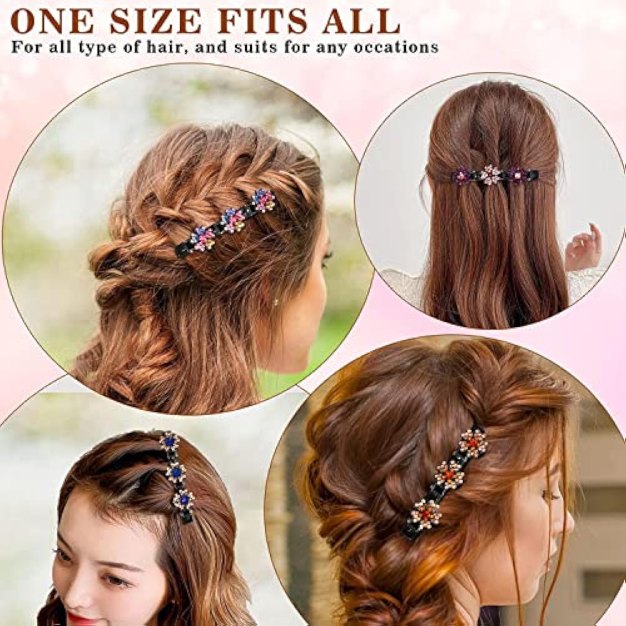 4 Pcs Braided Hair Clip Set with Crystal Rhinestone