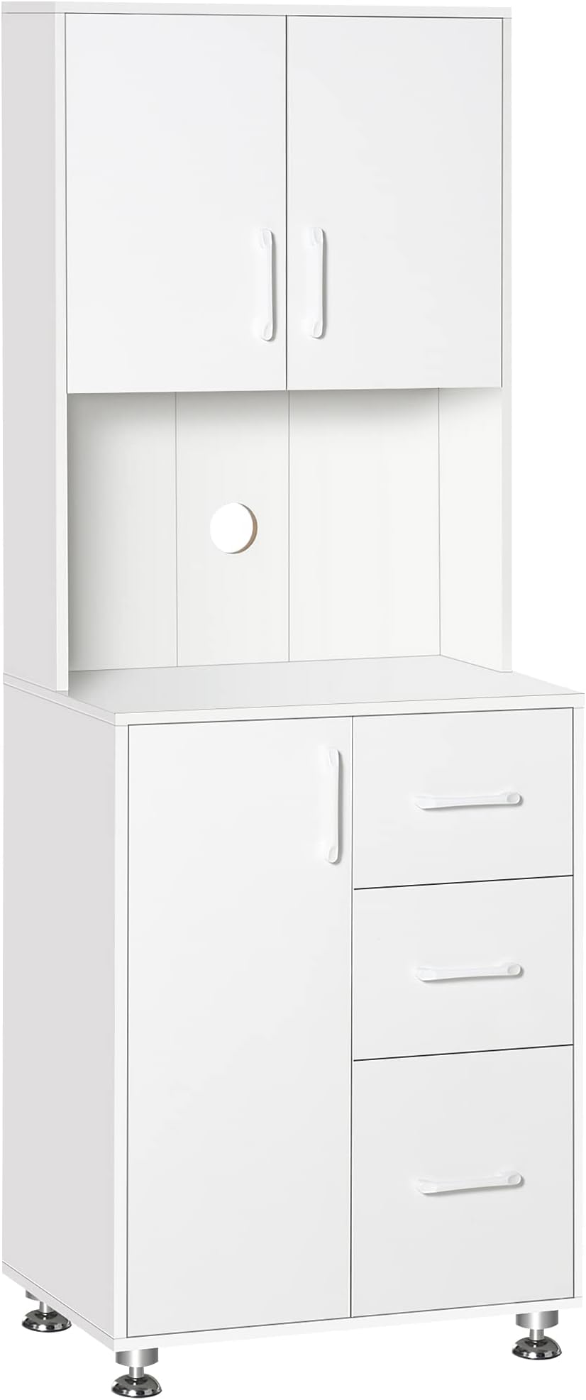HOMCOM Modern Kitchen Cupboard with Storage Cabinets, 3 Drawers and Open Countertop for Living Room, White