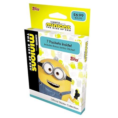 Topps - Minions The Rise of Gru Sticker Collection - Deck Box - 7 Sticker Packets & Exclusive Limited Edition Jumbo Bonus Sticker Inside Every Box