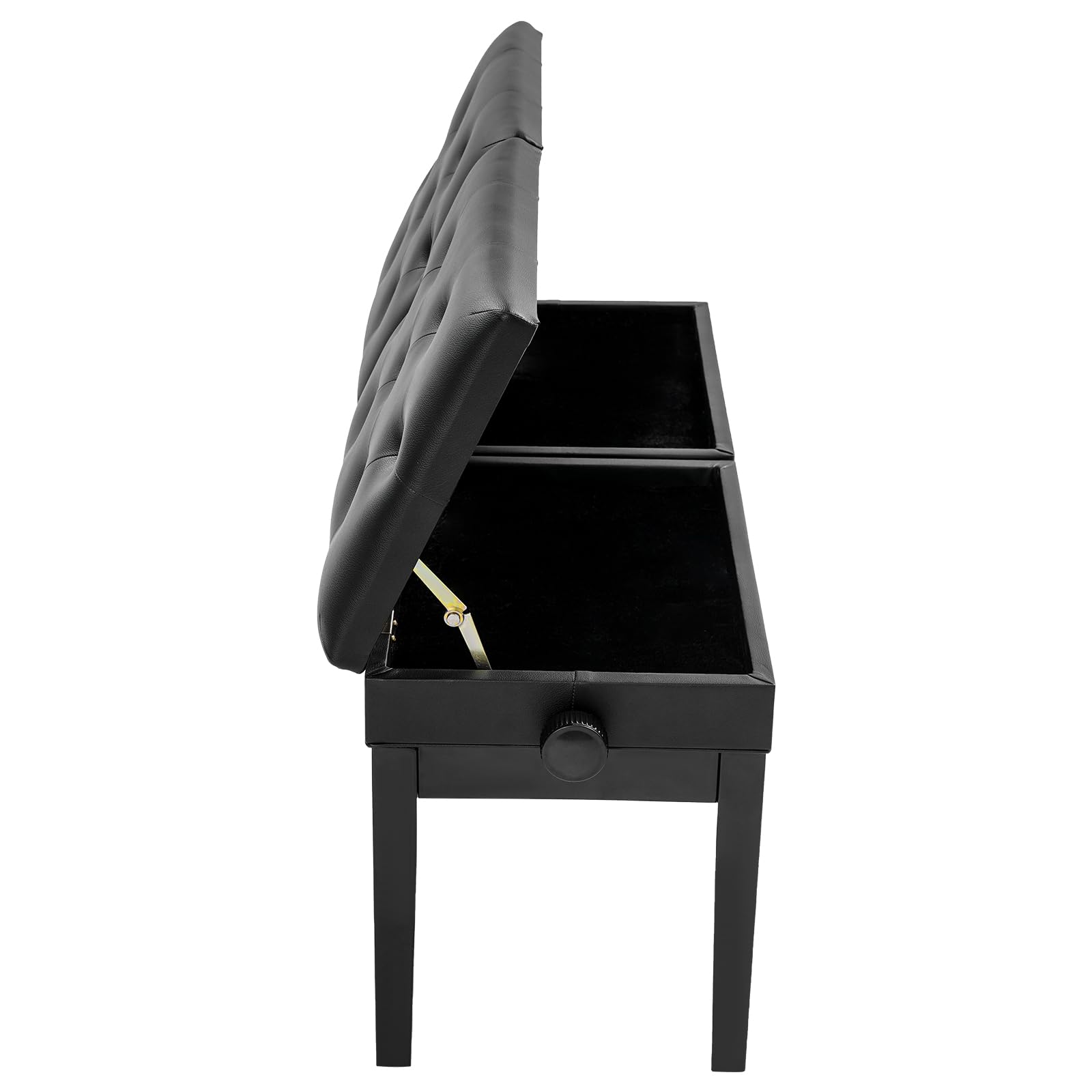 Sgabello grande per pianoforte per 2 persone, 108 x 39 x 48 cm, lunghezza fino a 10 cm, regolabile, con spazio di archiviazione, in legno, con cuscino in pelle PU ispessito (nero)