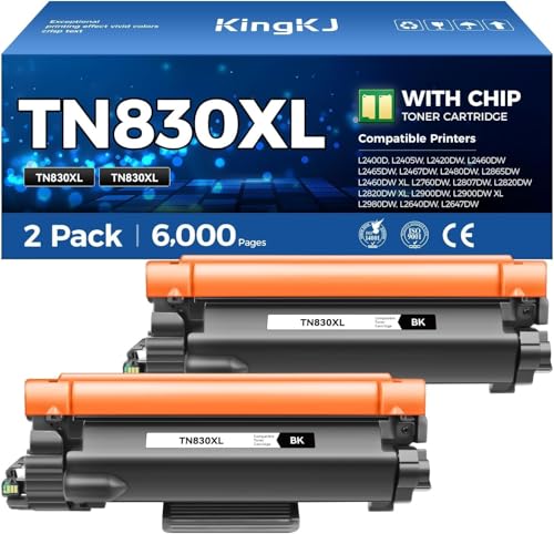 Image of TN830XL Toner Cartridge Black 2-Pack High Yield Replacement for Brother TN830XL TN830 XL Compatible for HL-L2460DW HL-L2405W HL-L2480DW MFC-L2820DW DCP-L2640DW MFC-L2900DW HL-L2400D Laser Printer Ink
