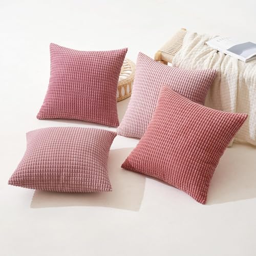 MIULEE Rosa Serie Dekorative Kordsamt Kissenbezug 60x60 4er Set Sofakissen – Ansicht 8