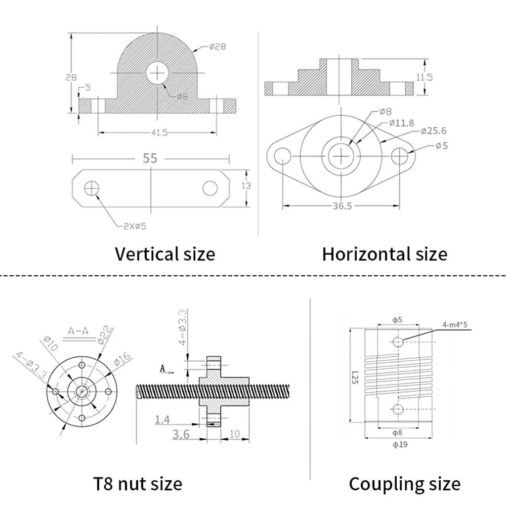 2 Stück T8-Leitspindeln for 3D-Drucker. Vertikal/Horizontal-Kit. 8 mm Gewinde, verfügbare Längen: 100 mm, 200 mm, 330 mm, 350 mm. Wird mit KFL08- und KP08-Mutternlagern geliefert.(1 Vertical 1 Horizon