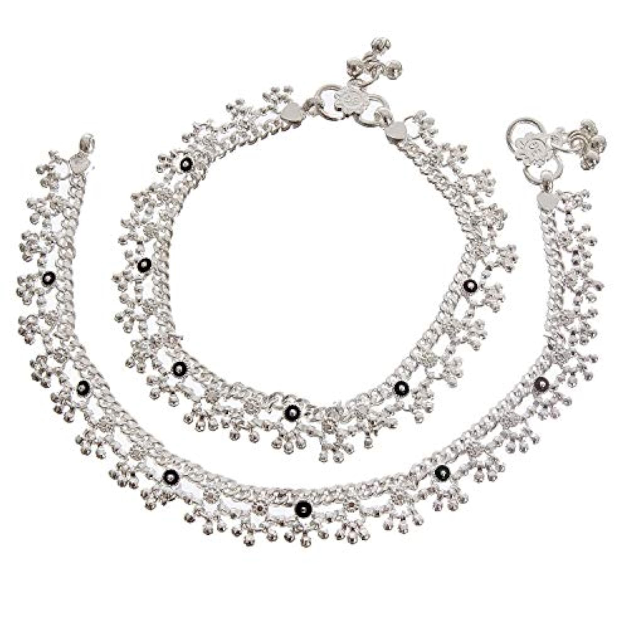 Women's Traditional Silver Polish Anklet Payal Pair