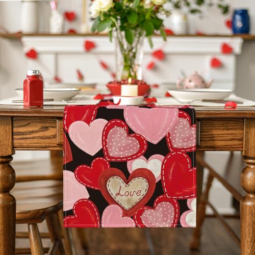 Artoid Mode TABLERUNNER-VALENTINE-33183-078 Black Pink Love Heart Valentine'S Day Table Runner thumb #1