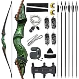 60 Inch Black Hunter Longbow 20-60 Lbs Archery Bow Takedown Bow and Arrow Set with Extra Bowstring for Adults and Beginners Hunting Right Hand Green (25LBS)